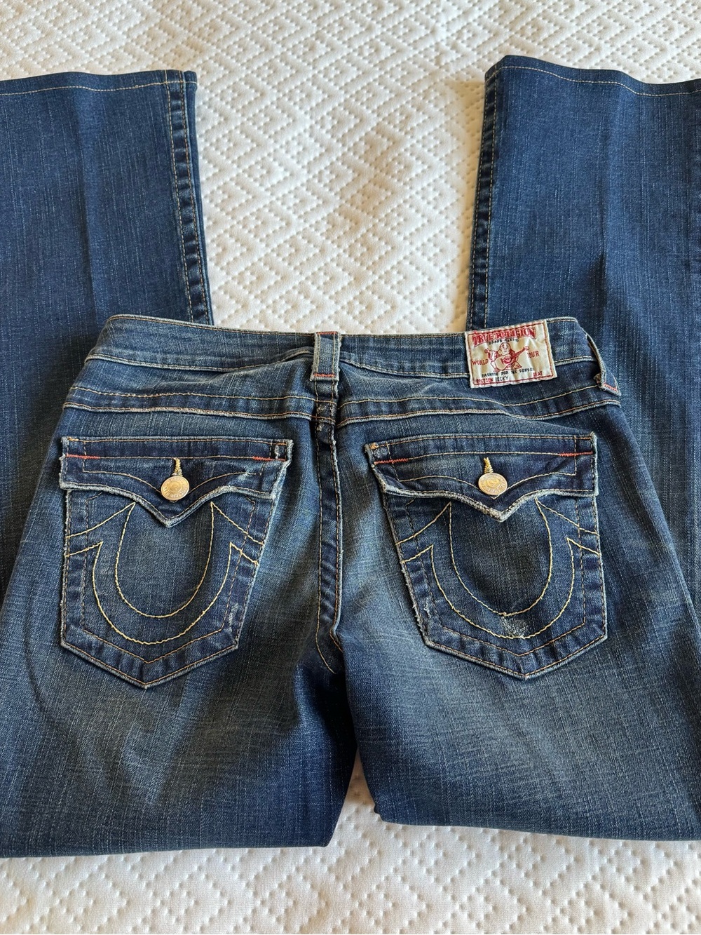 True Religion Low Rise Boot Cut Jeans in Dark Blue Denim